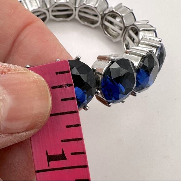 Charter Club Stretch Bracelet Blue Crystals Silver Tone Oversized Preppy Jewelry - Picture 5 of 9